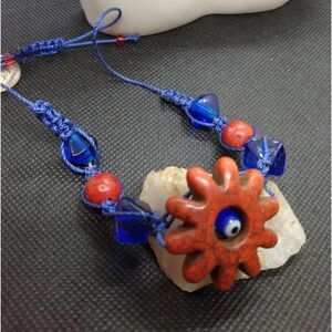 Evil eye cracked red Turquoise native bracelet‎